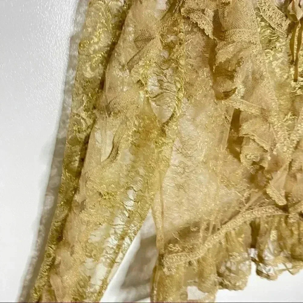 NWT Ulla Johnson Yves Metallic Gold Floral Lace Blouse - Picture 8 of 12